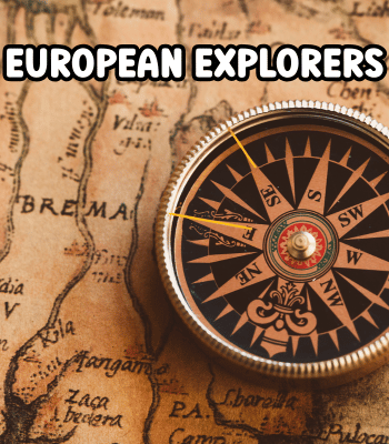 Compass and map and text that says "European Explorers"