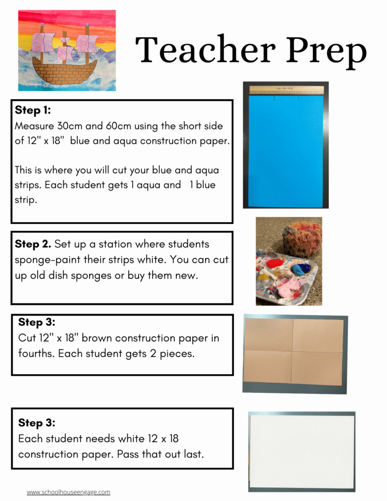 Teacher Preparation list to make a ship art project for students. 