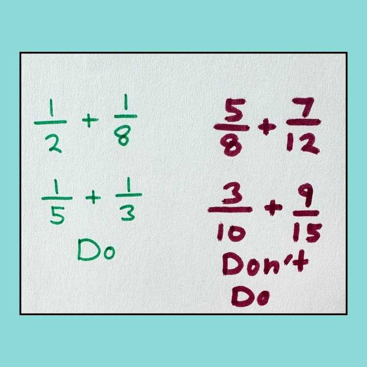 Add unlike fractions simple vs hard problems