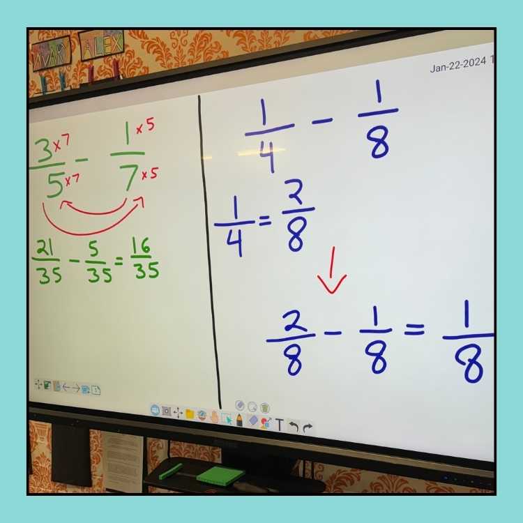 Subtract unlike fractions