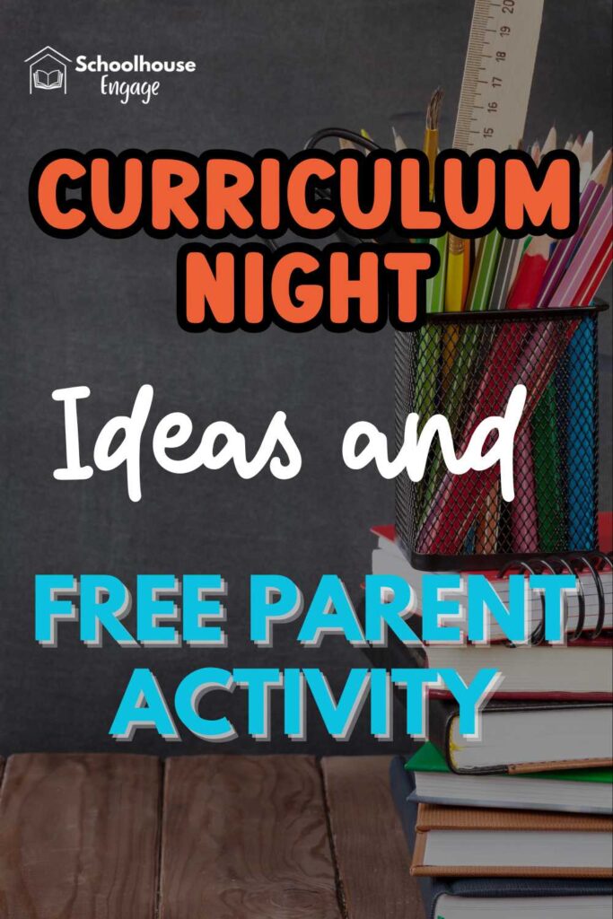 Pencils and ruler in a holder on top of books. Text overlay: Curriculum Night Ideas and Free Parent Activity