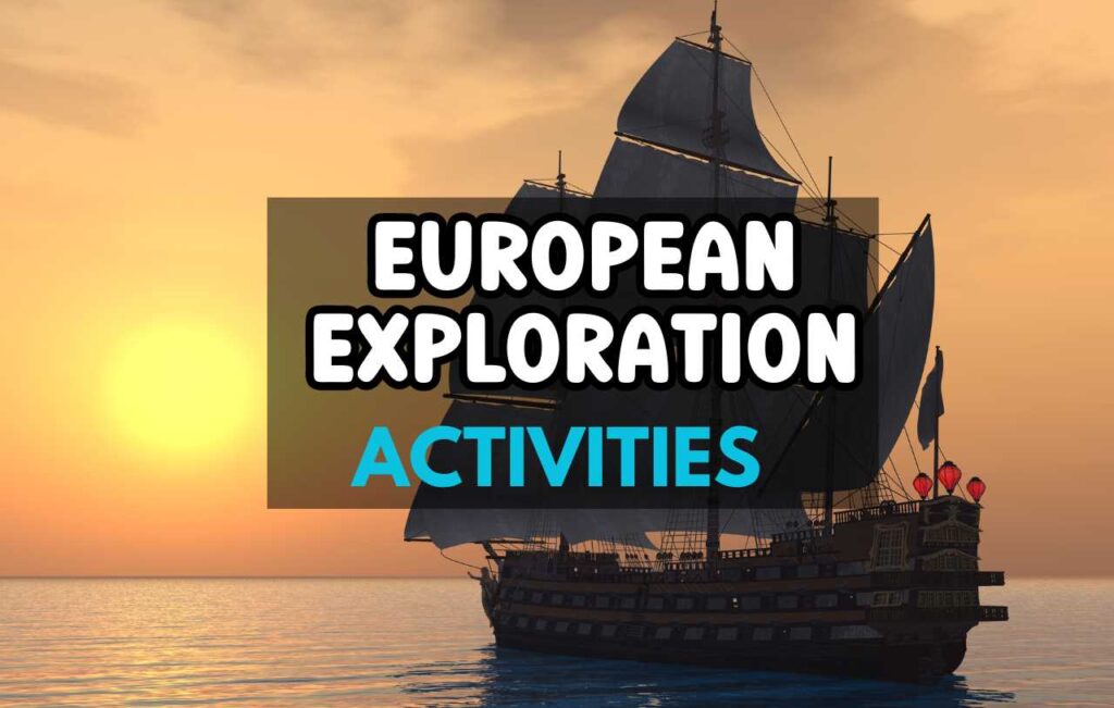 Old ship and text: European exploration activities