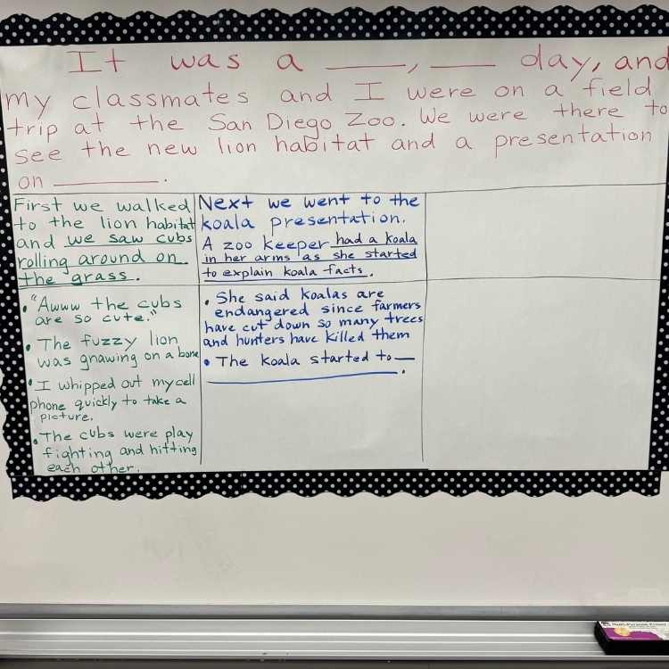 Teacher example of graphic organizer for narrative writing