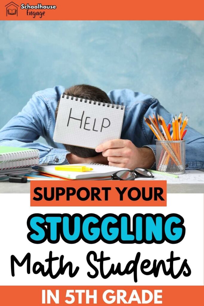 Student holding help sign and text: Support Your struggling math students