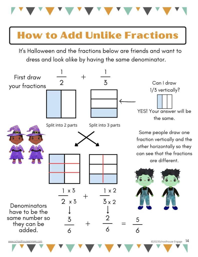 How to Add Unlike Fraction Mnemonic Dress the same for Halloween