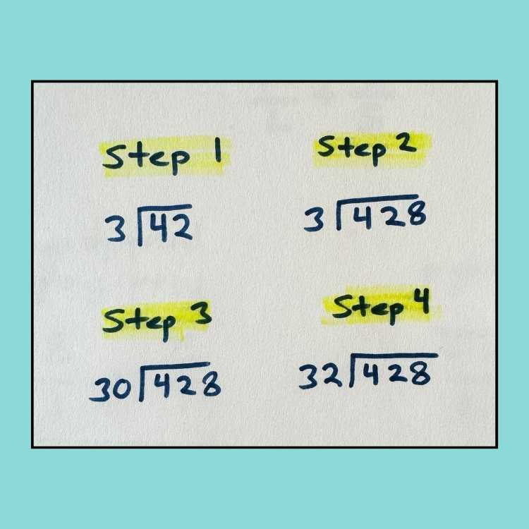 Steps to increase difficulty in long division