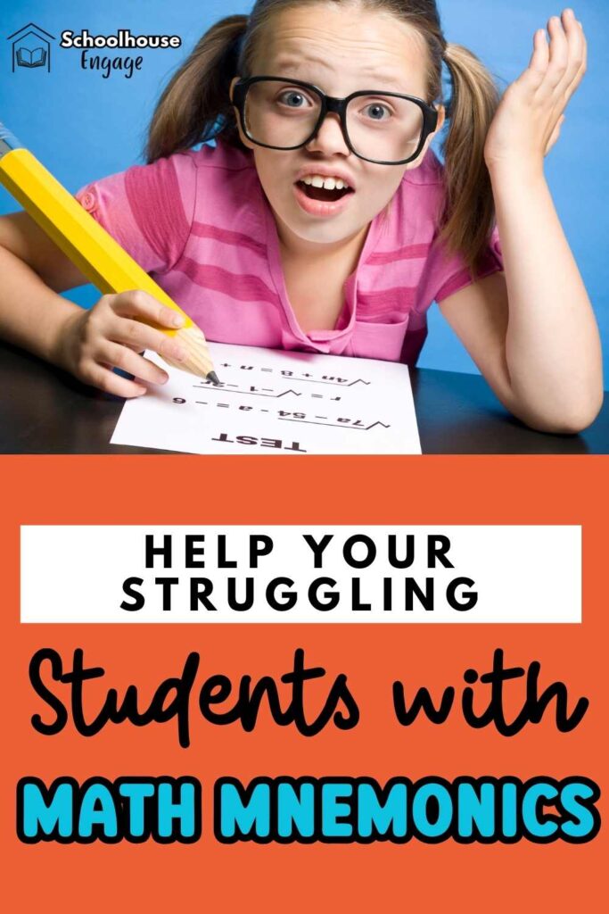 Confused student with pencil and text: Help Your struggling students with math mnemonics