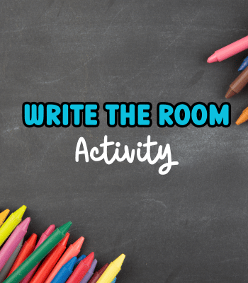 crayons and text: Write the room activity