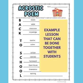 Acrostic Poem Back to School Example