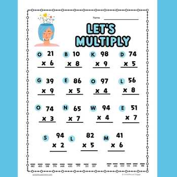 Let's Multiply Secret Code worksheet two digit by one digit