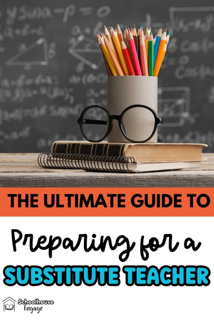 Book with glasses and pencils and text that says "Ultimate guide for preparing for a sub"