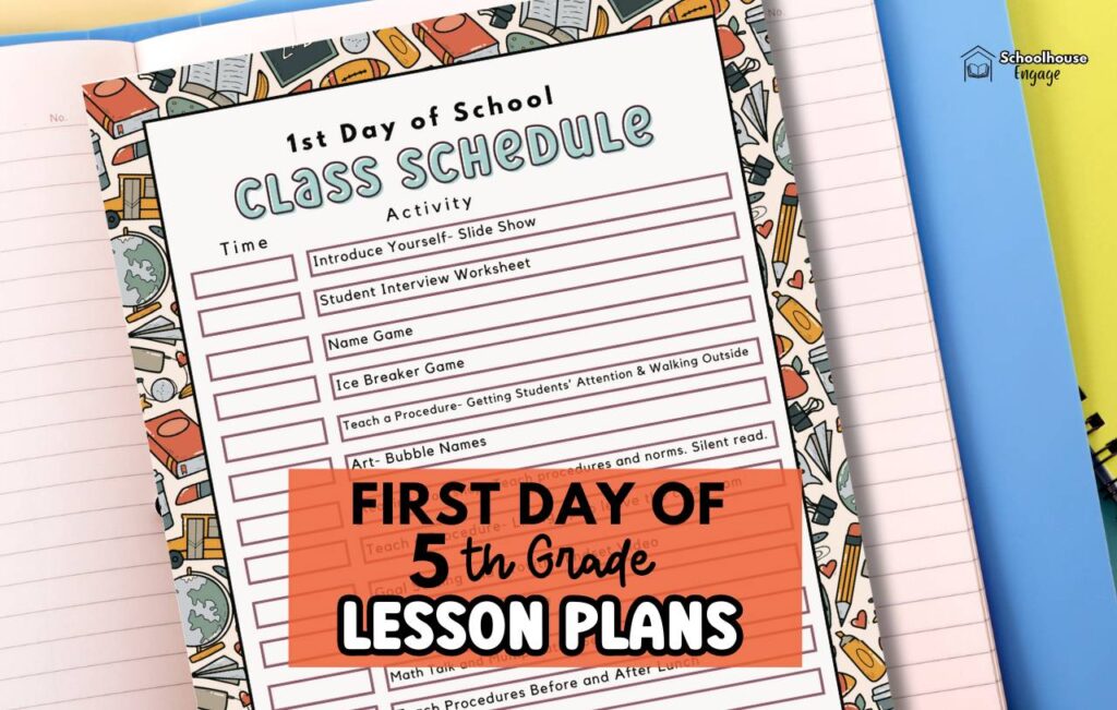 First Day of school lesson plans for 5th grade on top of paper