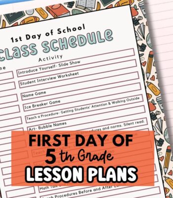 First Day of school lesson plans for 5th grade on top of paper