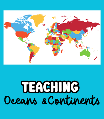 world map and text: teaching oceans and continents