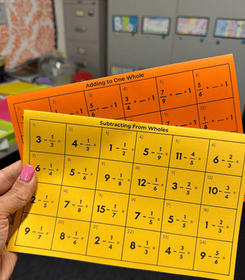 Subtract from wholes and add a fraction to make a whole fraction card