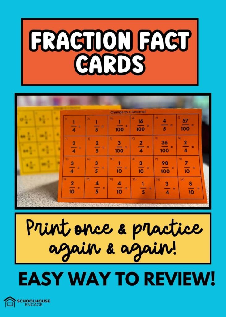 Change a fraction to a decimal fraction cards. Print once and practice again and again. Easy way to review.