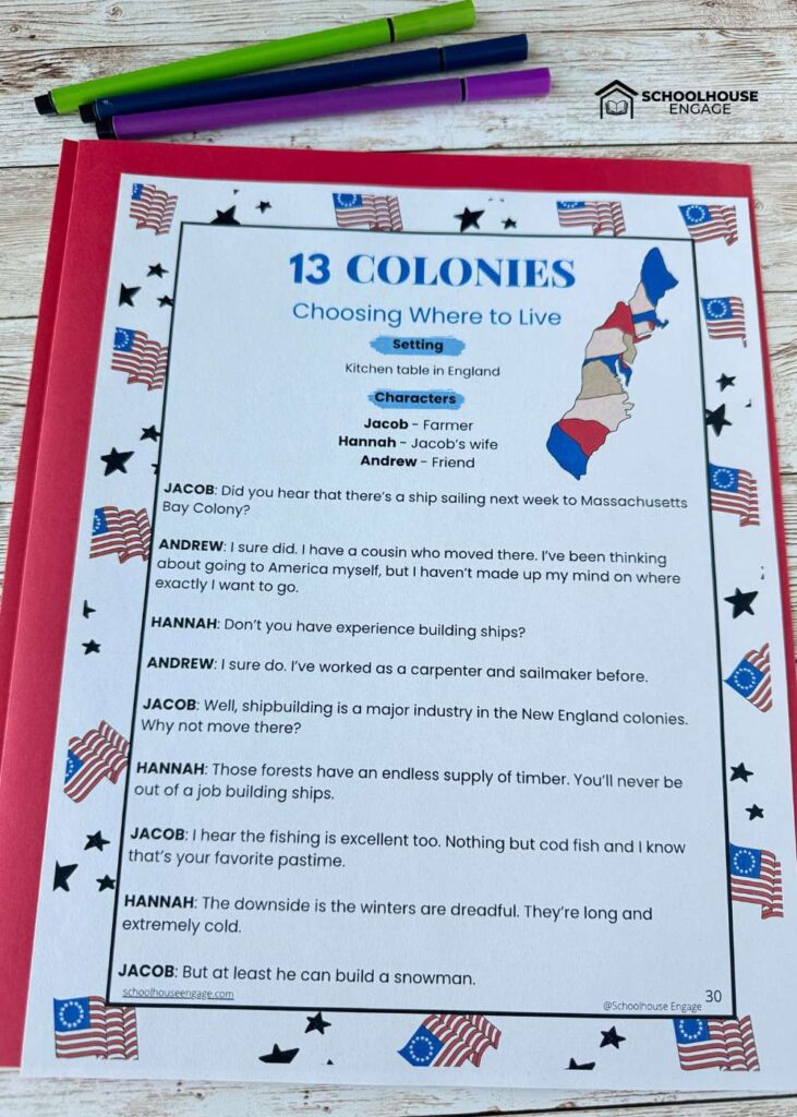 13 Colonies Readers Theater Play Skit Choosing Where to Live