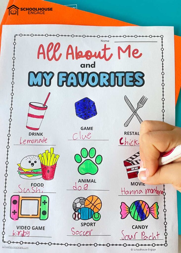 All About Me and My Favorites Back to School Activity
