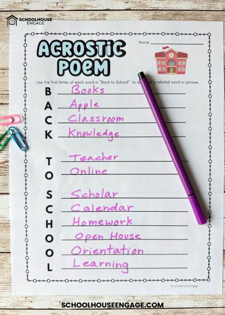 Acrostic Back to School poem
