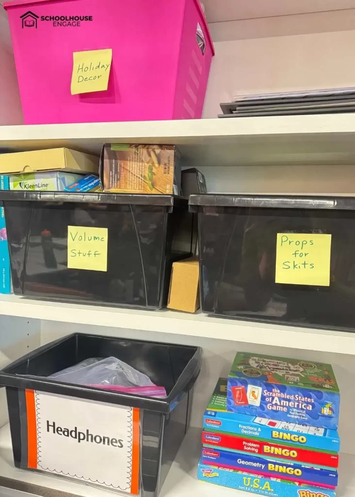 Containers labeled in the classroom