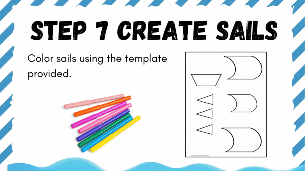 Step by step directions for Ship European Art Project Step 7 Create sails with template