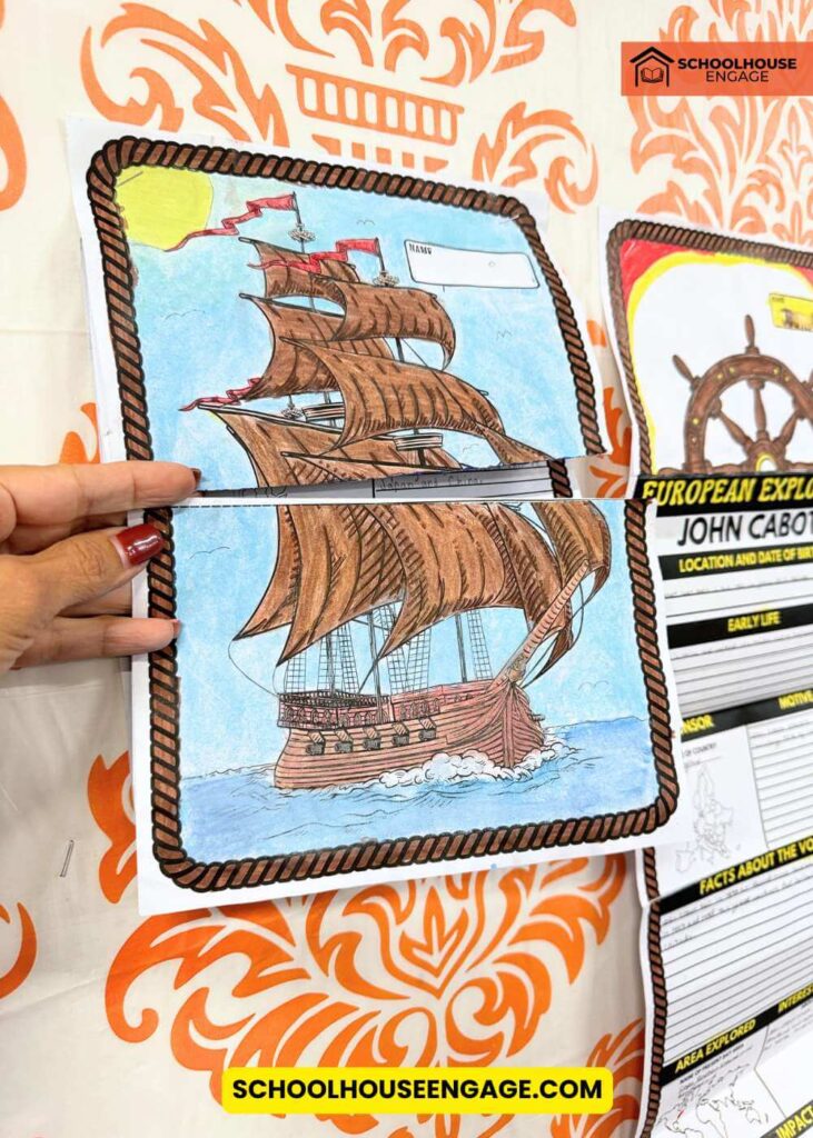 European Explorer Writing report template coloring activity of a ship