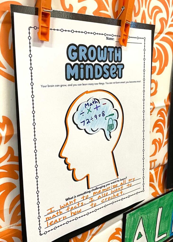 Growth mindset goals headoutline with brain to color and to write goals