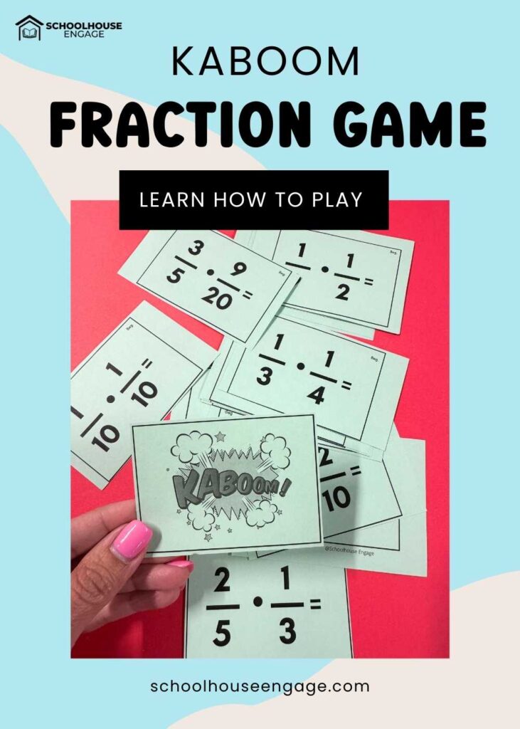 Learn how to play Kaboom Fraction Game. Multiply fraction cards differentiated.