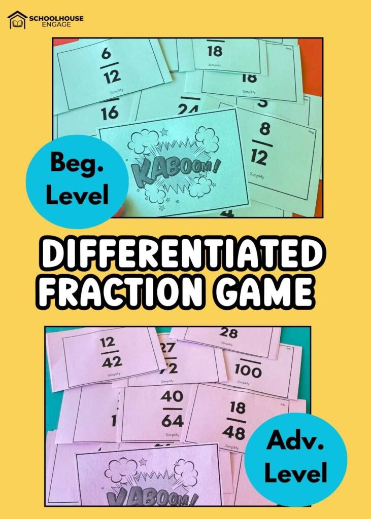 Differentiated Fraction Game Kaboom. Beginner and advanced levels.