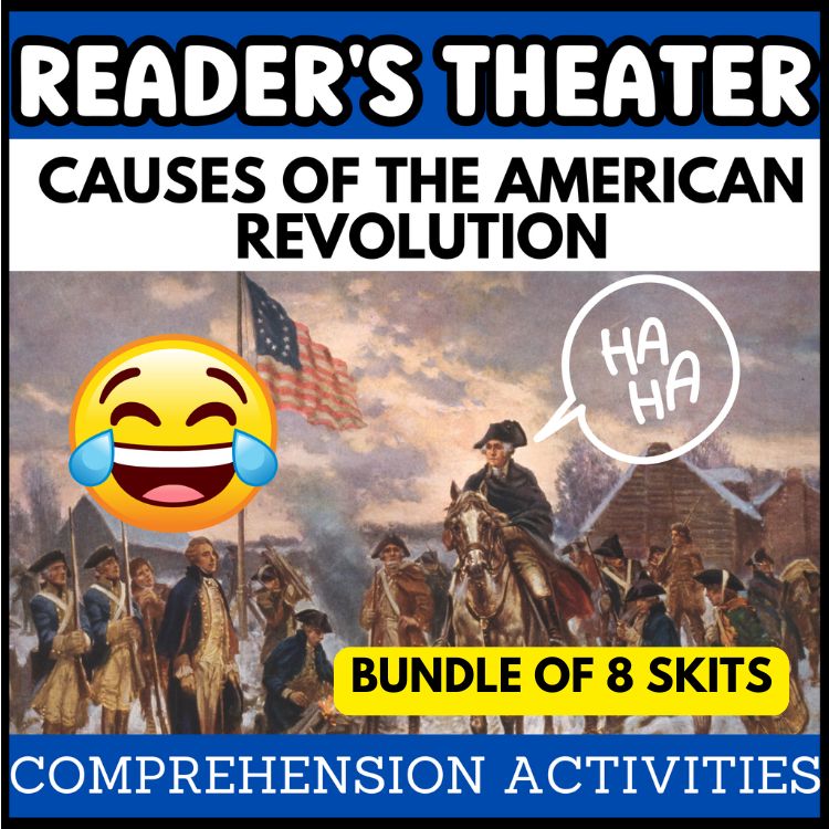 Causes of the American Revolution Readers Theater and Comprehension Activities Thumbnails with photot of George Washington