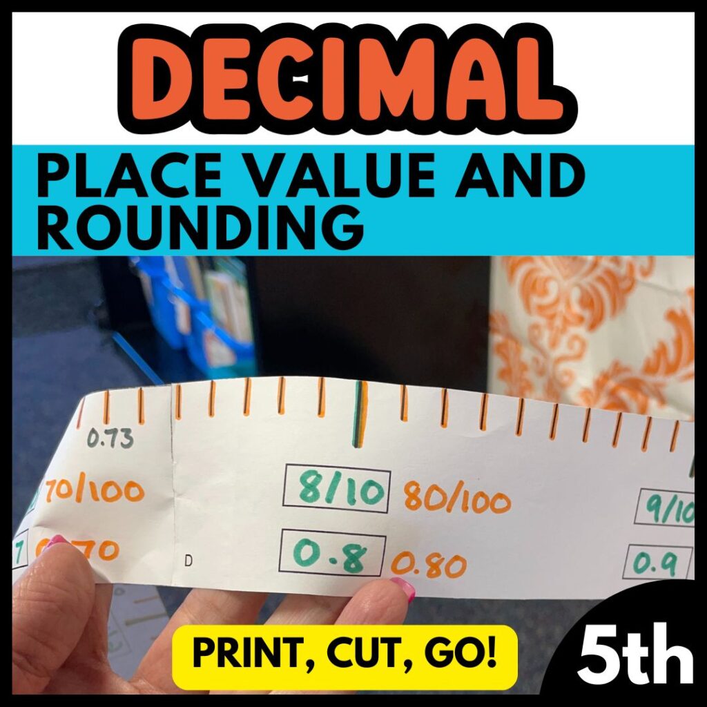 Decimal Place Value and Rounding Print, cut, and go measuring tape to teach fraction and decimal equivalency