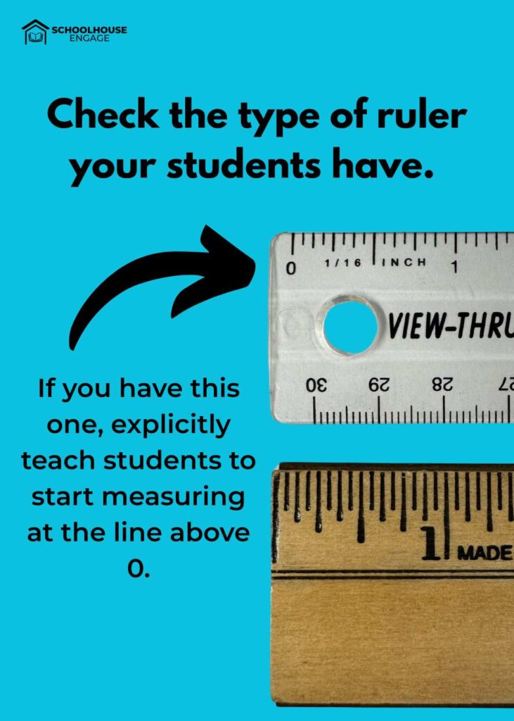 Two different rulers. One that has a zero to mark the first line and the other without a zero. 