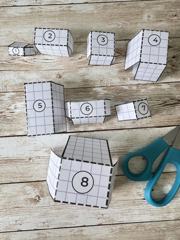 Nets for rectangular prisms to teach volume