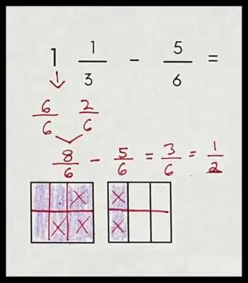 Subtract unlike mixed numbers using visual models and regrouping or ungrouping or decomposing