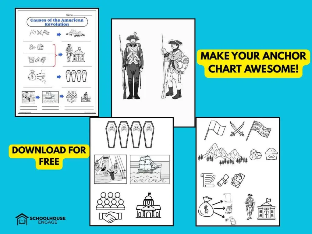 Anchor chart timeline freebie for teachers of the Causes of the American Revolution Loyalist vs Patriot soldiers