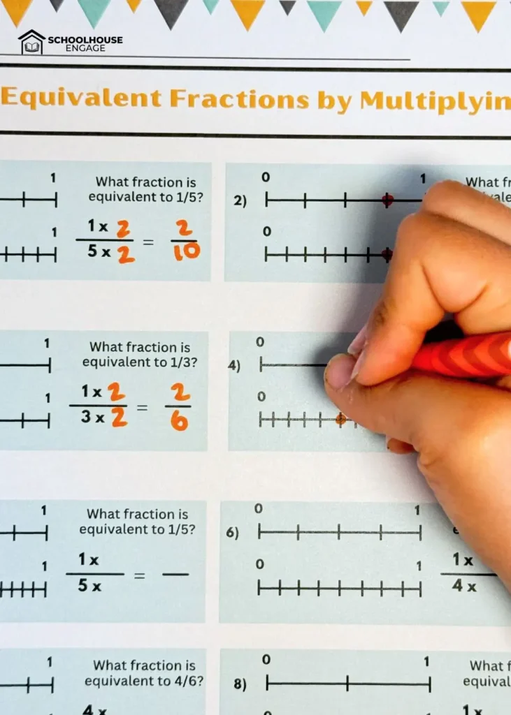 Equivalent fractions by multiplying on a number line